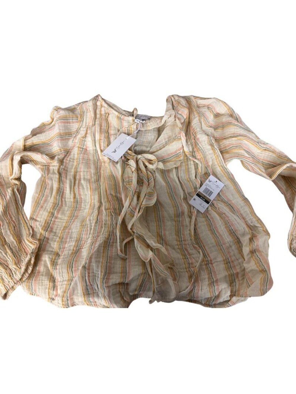 Jessica Simpson Hillaria Ruffle Top Womens 1X Plus Stripe Blouse NWT
